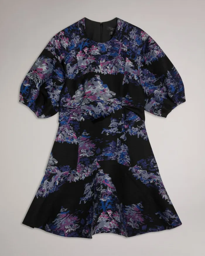 Women WILBUR 8211 Puff Sleeve Jacquard Mini Dress Deep Purple Ted Baker Dresses