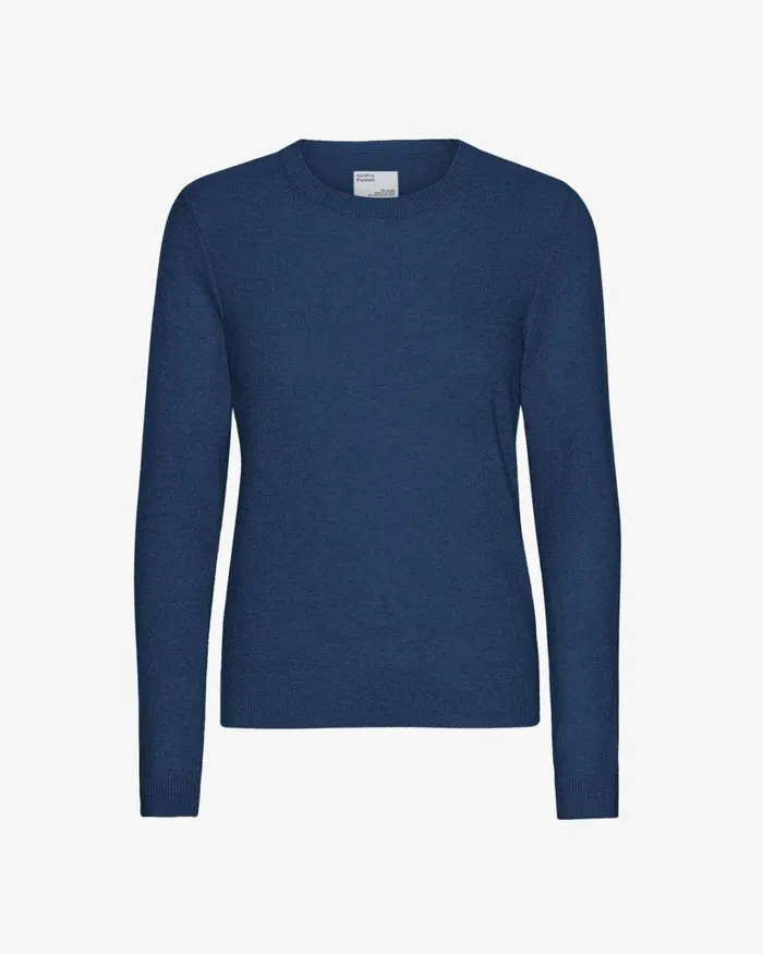Women Women Light Merino Wool Crew Marine Blue Colorful Standard Knit Sweaters
