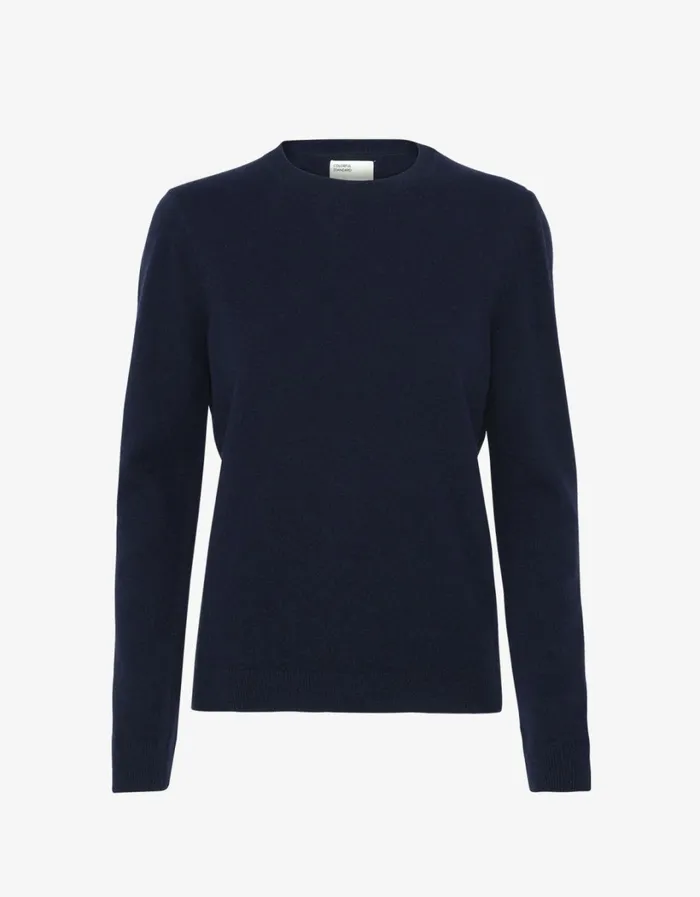 Women Women Light Merino Wool Crew Navy Blue Colorful Standard Knit Sweaters