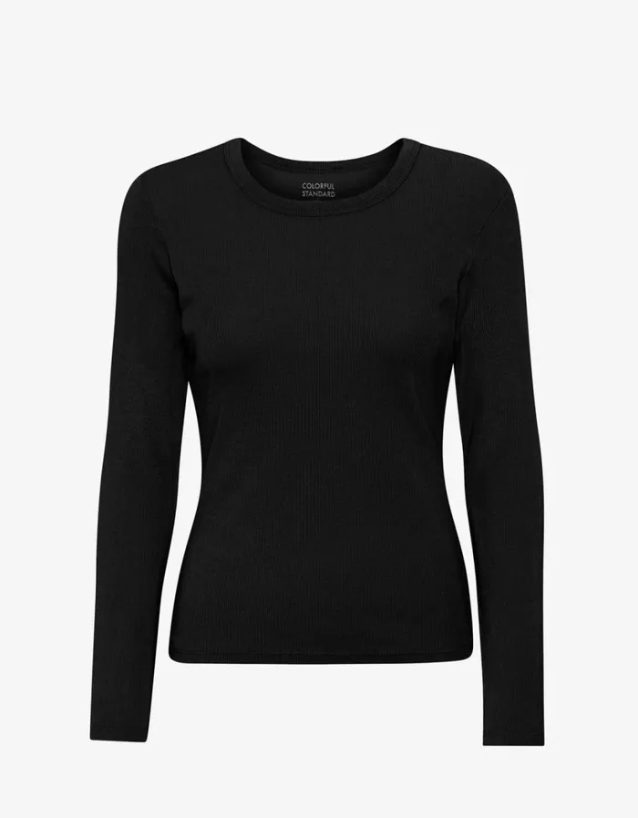 Women Women Organic Rib LS TShirt Deep Black Colorful Standard Long Sleeve Tops
