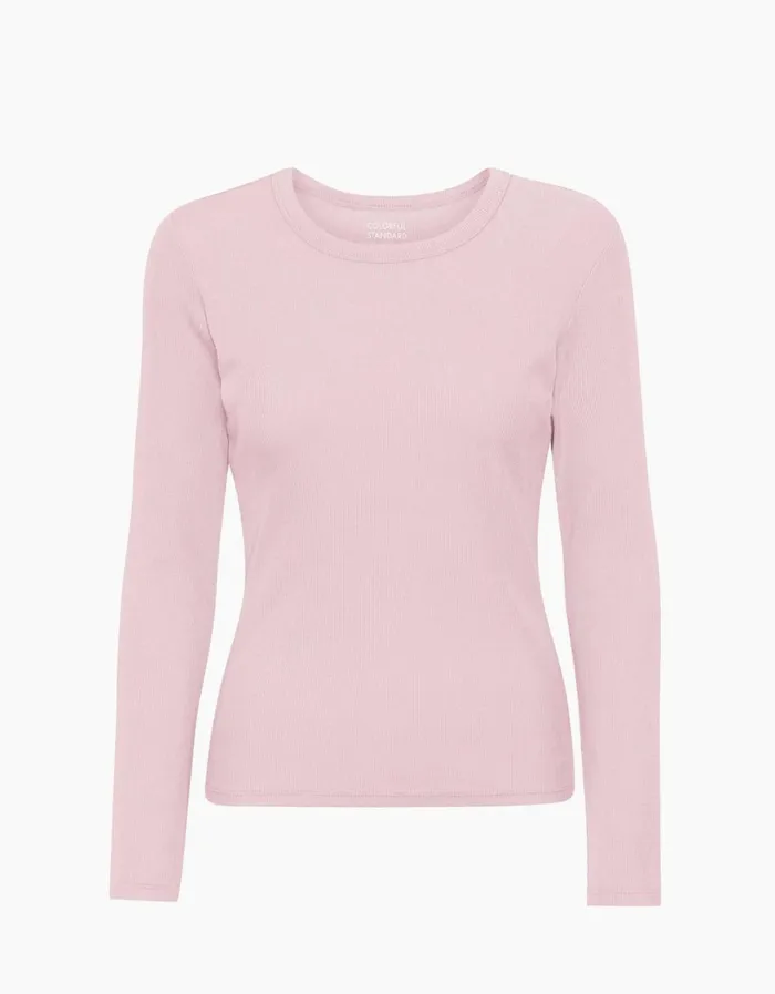 Women Women Organic Rib LS TShirt Faded Pink Colorful Standard Long Sleeve Tops