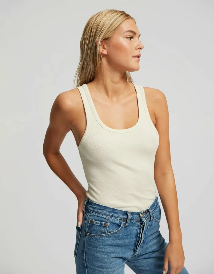 Women Women Organic Rib Tank Top Ivory White Colorful Standard Tank Tops