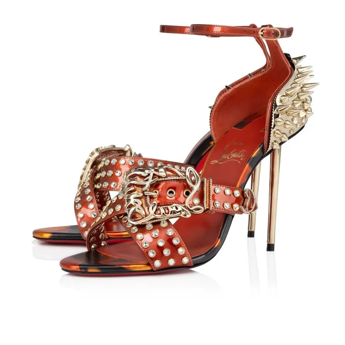 Women Wosandal Pic 100 Mm Sandals 8211 Iridescent Patent Leather And Specchio Leather On Fire 8211 Rodeo Christian Louboutin Sandals and Slides