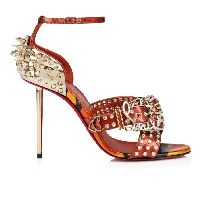 Women Wosandal Pic 100 Mm Sandals 8211 Iridescent Patent Leather And Specchio Leather On Fire 8211 Rodeo Christian Louboutin Sandals and Slides