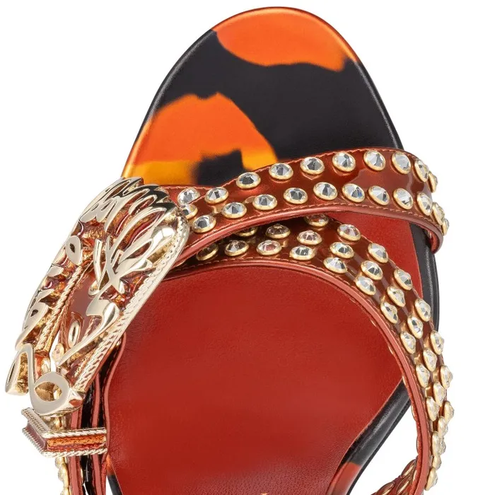Women Wosandal Pic 100 Mm Sandals 8211 Iridescent Patent Leather And Specchio Leather On Fire 8211 Rodeo Christian Louboutin Sandals and Slides