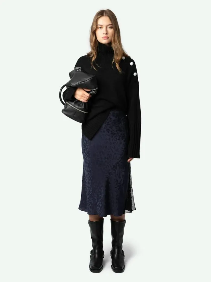 Women Zadig and Voltaire Dresses and Skirts Jayla Leopard Silk Jacquard Skirt Encre