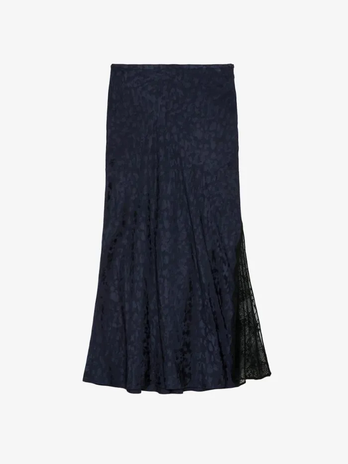 Women Zadig and Voltaire Dresses and Skirts Jayla Leopard Silk Jacquard Skirt Encre