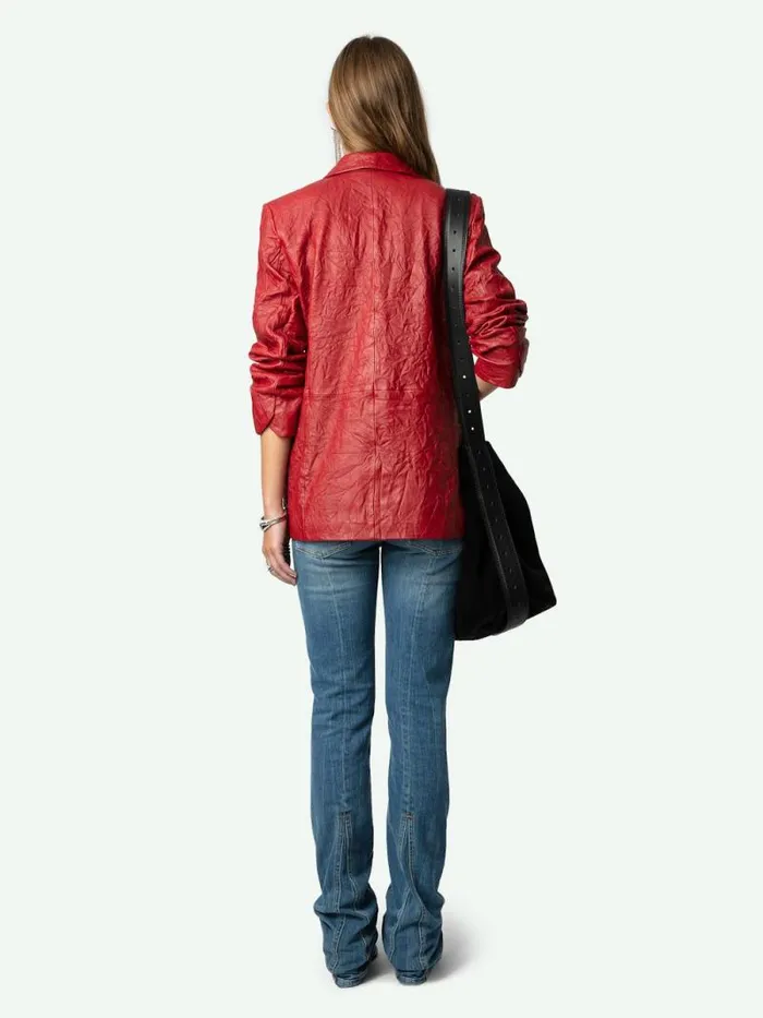 Women Zadig and Voltaire Jackets and Coats Visko Crinkled Leather Blazer Crimson Women Zadig and Voltaire Jackets and Coats Visko Crinkled Leather Blazer Crimson