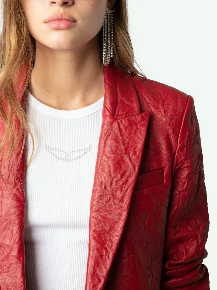 Women Zadig and Voltaire Jackets and Coats Visko Crinkled Leather Blazer Crimson Women Zadig and Voltaire Jackets and Coats Visko Crinkled Leather Blazer Crimson