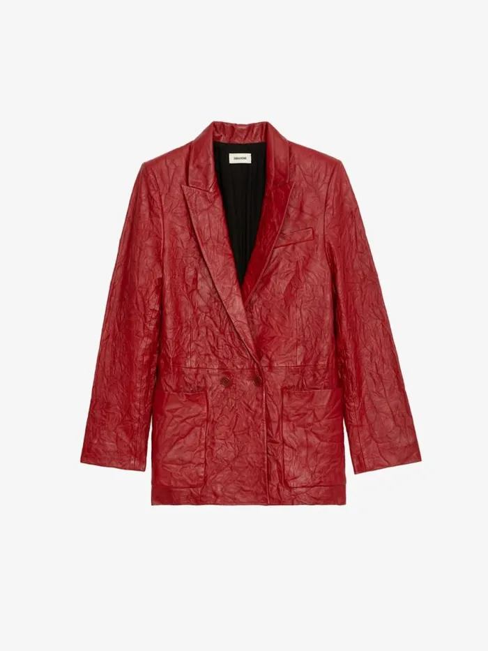 Women Zadig and Voltaire Jackets and Coats Visko Crinkled Leather Blazer Crimson Women Zadig and Voltaire Jackets and Coats Visko Crinkled Leather Blazer Crimson