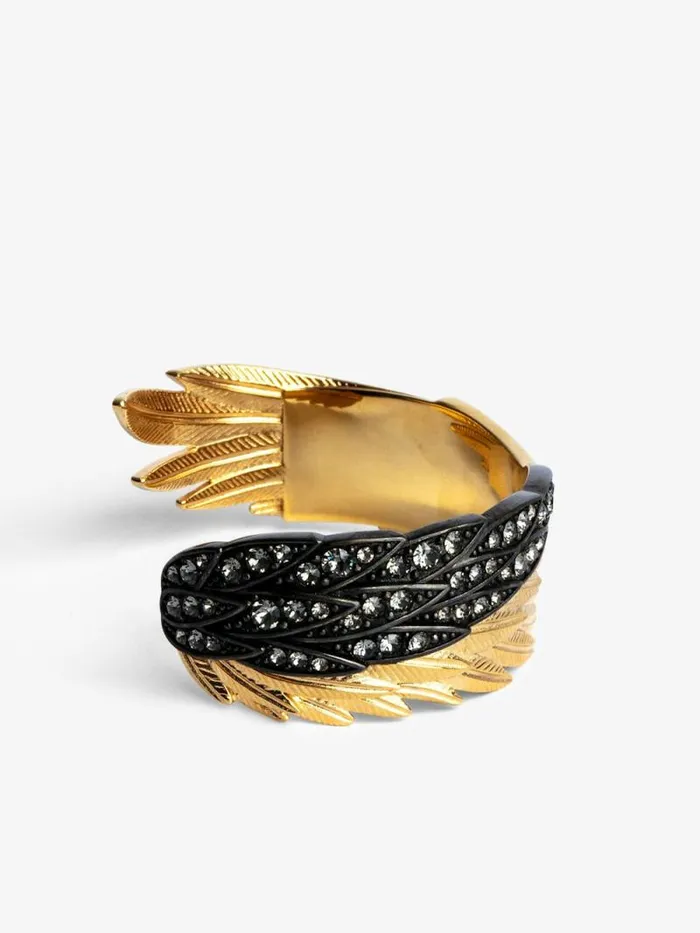 Women Zadig and Voltaire Jewelry Rock Feather Spread Your Wings Bracelet Old Gold