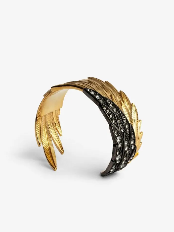 Women Zadig and Voltaire Jewelry Rock Feather Spread Your Wings Bracelet Old Gold