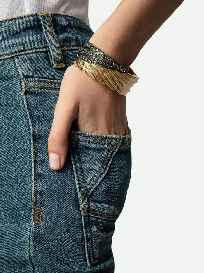 Women Zadig and Voltaire Jewelry Rock Feather Spread Your Wings Bracelet Old Gold