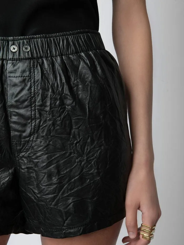 Women Zadig and Voltaire Pants and Shorts Pax Crinkled Leather Shorts Black