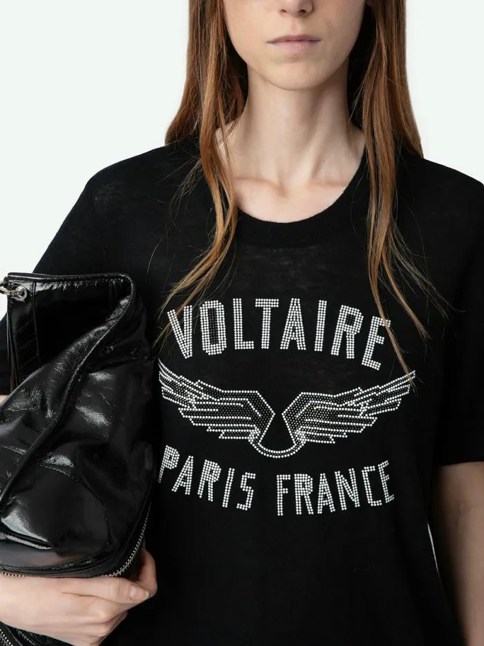 Women Zadig and Voltaire Sweaters and Cardigans Ida Diamante Wings Cashmere Sweater Black Women Zadig and Voltaire Sweaters and Cardigans Ida Diamante Wings Cashmere Sweater Black
