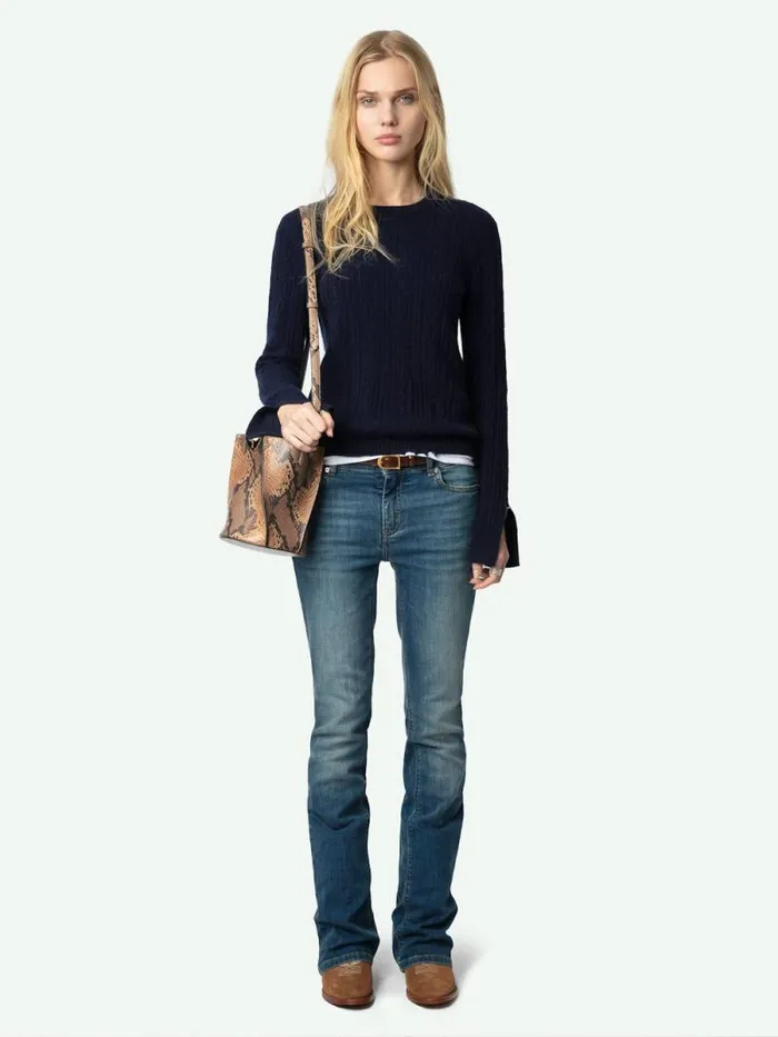 Women Zadig and Voltaire Sweaters and Cardigans Jonasson Cashmere Sweater Encre Women Zadig and Voltaire Sweaters and Cardigans Jonasson Cashmere Sweater Encre