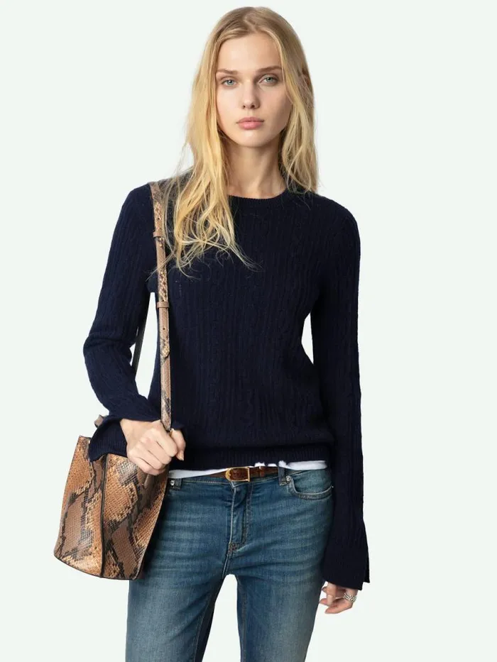 Women Zadig and Voltaire Sweaters and Cardigans Jonasson Cashmere Sweater Encre Women Zadig and Voltaire Sweaters and Cardigans Jonasson Cashmere Sweater Encre