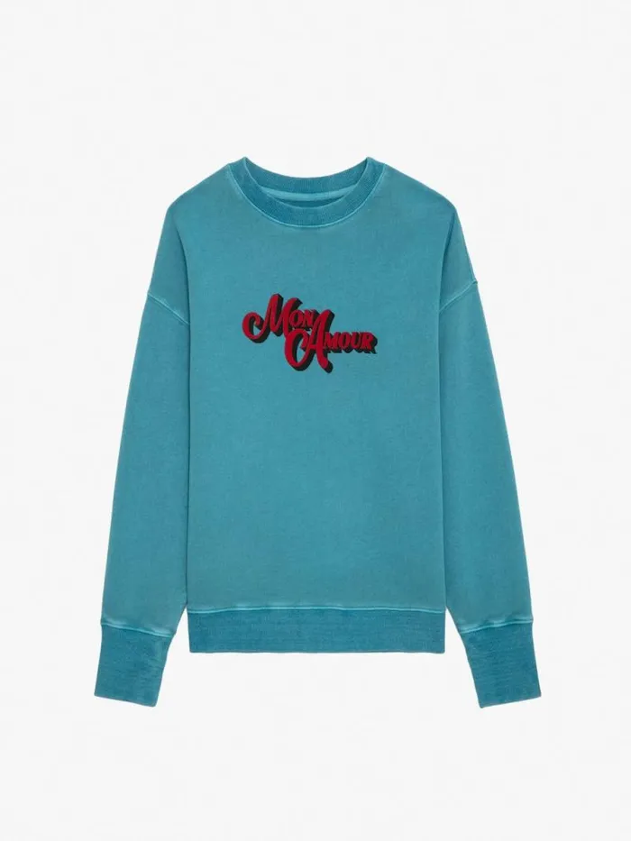 Women Zadig and Voltaire Sweatshirts and Hoodies Oscar Amour Sweatshirt Aqua