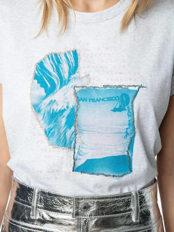 Women Zadig and Voltaire TShirts Anya Photoprint Tshirt Gris Chine