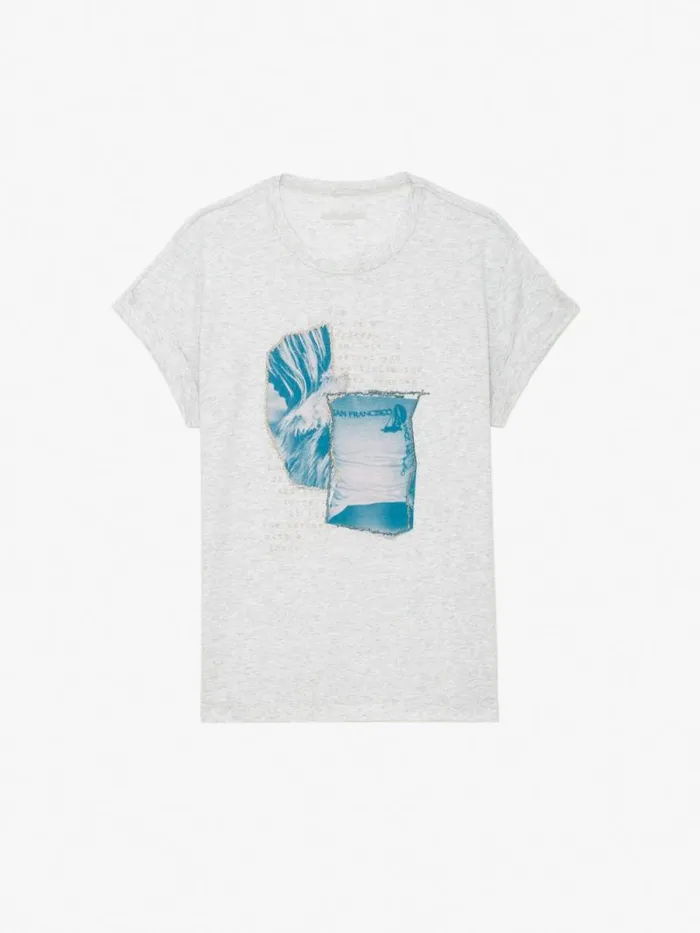 Women Zadig and Voltaire TShirts Anya Photoprint Tshirt Gris Chine