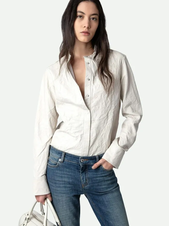 Women Zadig and Voltaire Tops and Shirts Chic Crinkled Leather Shirt Judo Women Zadig and Voltaire Tops and Shirts Chic Crinkled Leather Shirt Judo