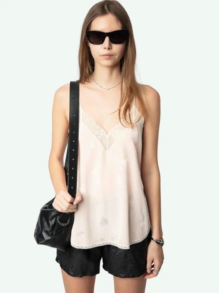 Women Zadig and Voltaire Tops and Shirts Christy Heart Camisole Pearly Women Zadig and Voltaire Tops and Shirts Christy Heart Camisole Pearly