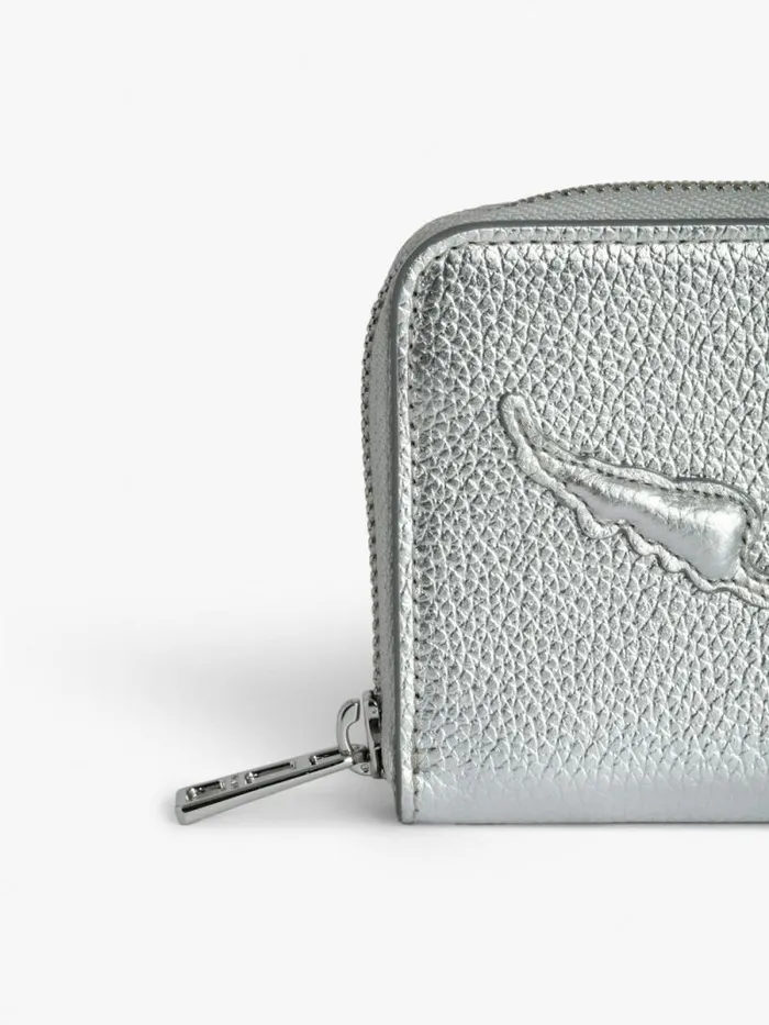 Women Zadig and Voltaire Wallets and Leather Goods Mini ZV Coin Purse Silver