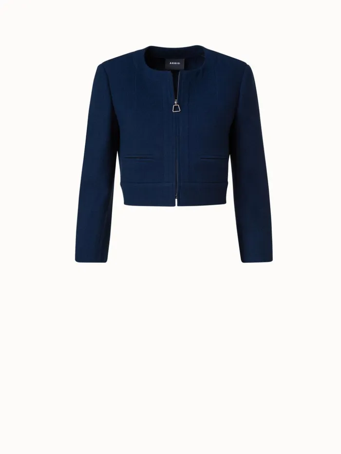 Wool Crpe DoubleFace Short Jacket Navy Women Akris Jackets