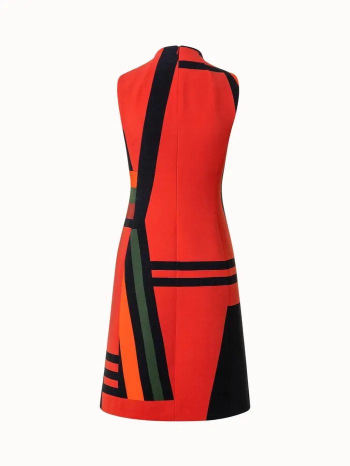 Wool DoubleFace Sheath Dress With Zig Zag Trapezoid Print Rustic Redmulticolor Women Akris Dresses