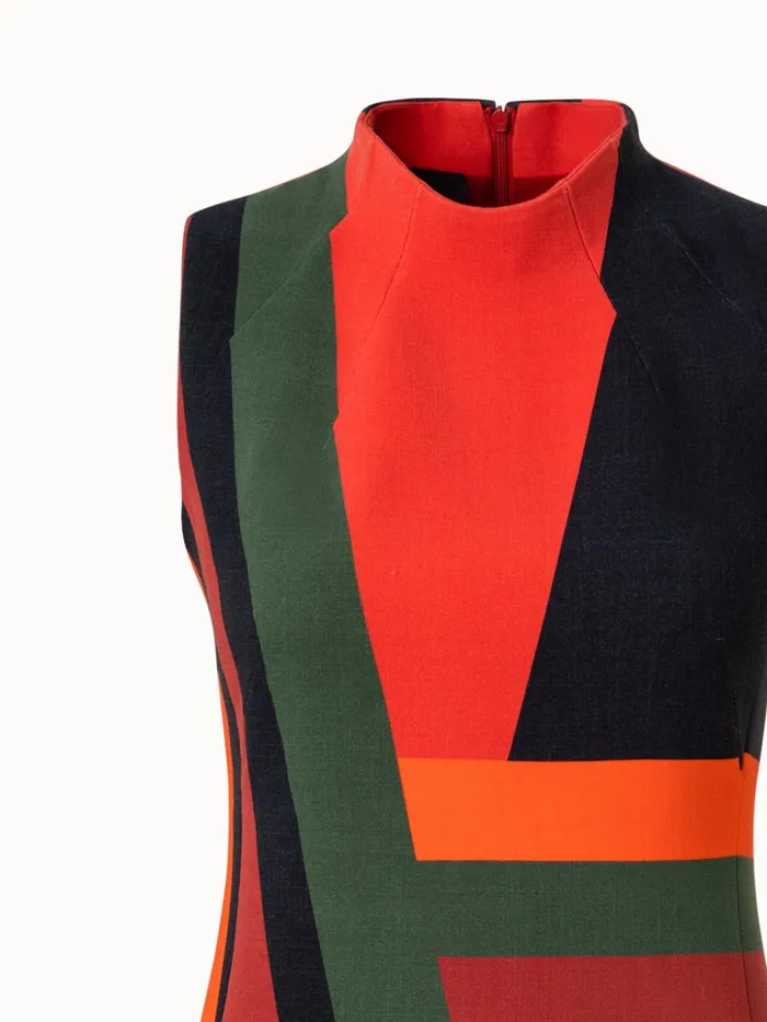 Wool DoubleFace Sheath Dress With Zig Zag Trapezoid Print Rustic Redmulticolor Women Akris Dresses