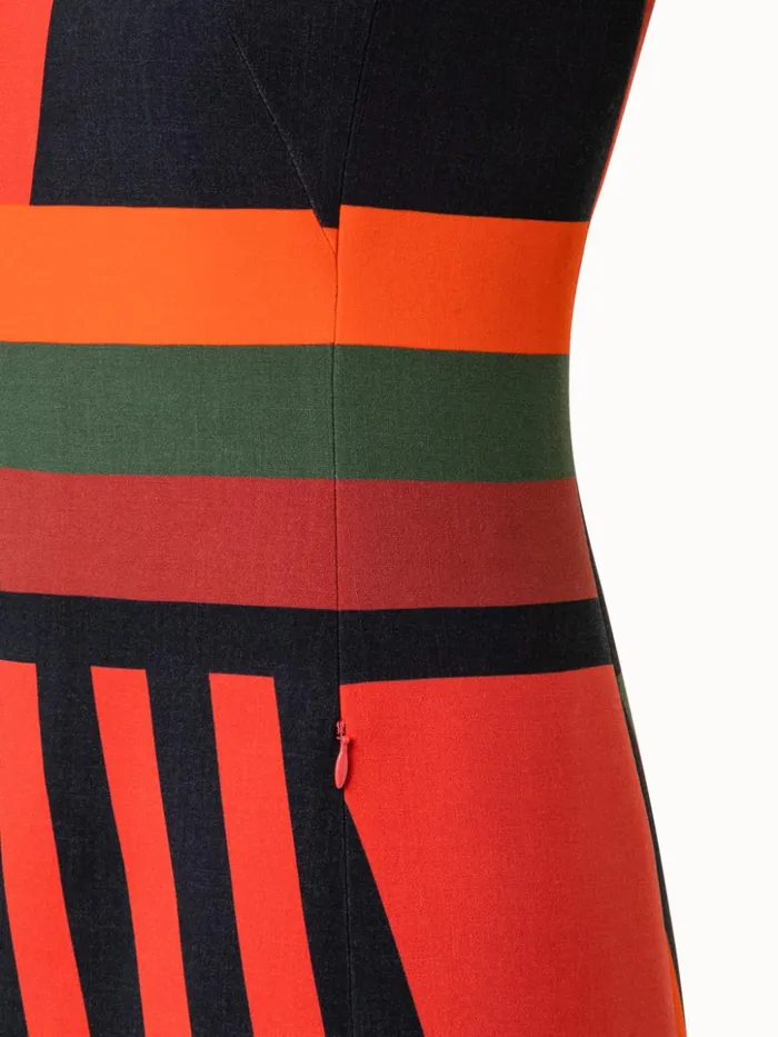 Wool DoubleFace Sheath Dress With Zig Zag Trapezoid Print Rustic Redmulticolor Women Akris Dresses
