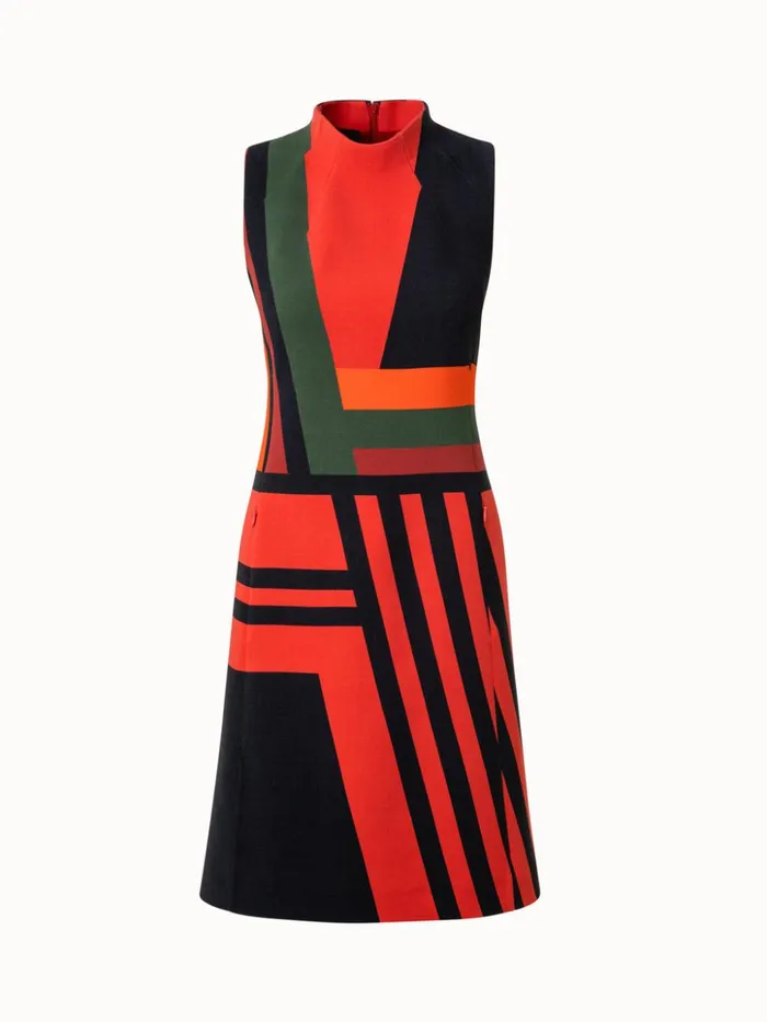 Wool DoubleFace Sheath Dress With Zig Zag Trapezoid Print Rustic Redmulticolor Women Akris Dresses