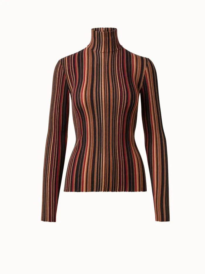 Wool Silk Knit Pullover With Small Irregular Stripes Camelmulticolor Women Akris Knitwear