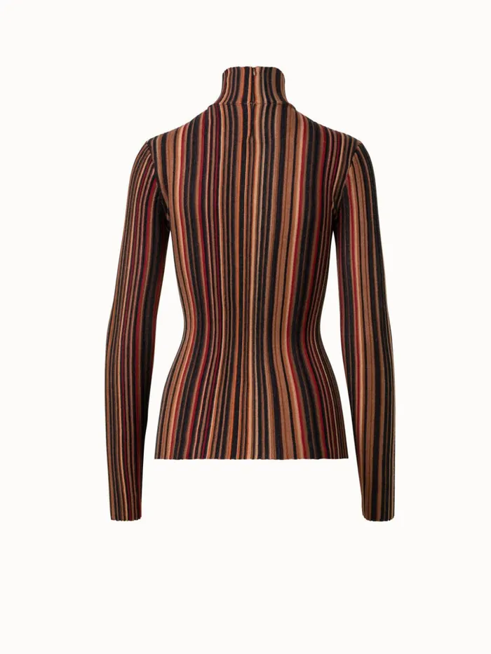Wool Silk Knit Pullover With Small Irregular Stripes Camelmulticolor Women Akris Knitwear