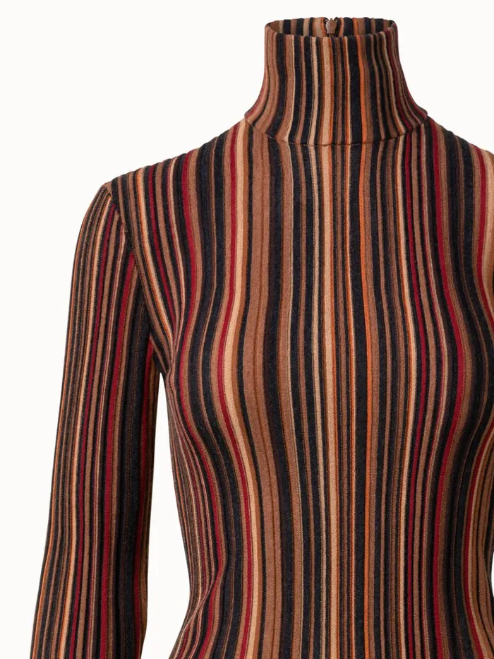 Wool Silk Knit Pullover With Small Irregular Stripes Camelmulticolor Women Akris Knitwear
