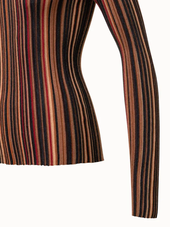 Wool Silk Knit Pullover With Small Irregular Stripes Camelmulticolor Women Akris Knitwear