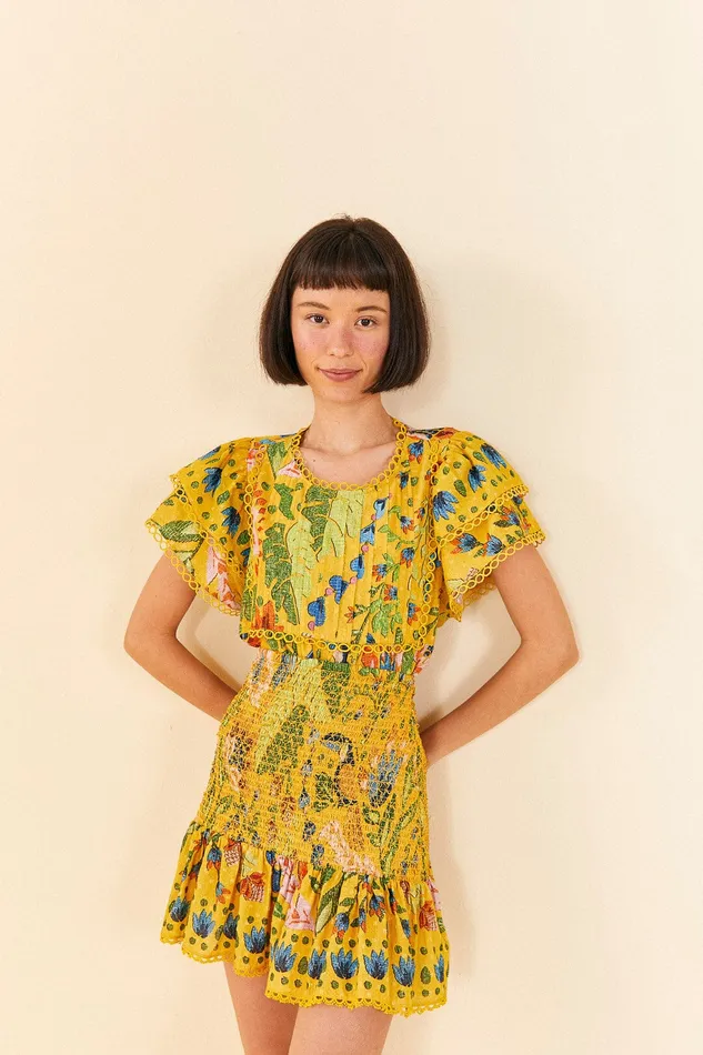 Yellow Summer Garden Mini Skirt Women Farm Rio Skirts