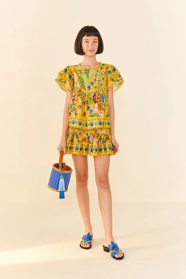 Yellow Summer Garden Mini Skirt Women Farm Rio Skirts
