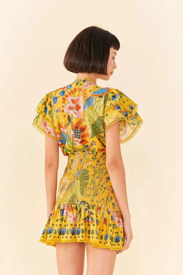 Yellow Summer Garden Mini Skirt Women Farm Rio Skirts