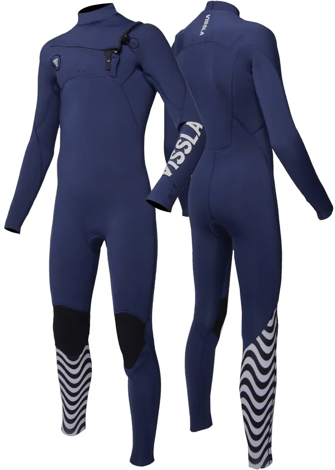 Youth Wetsuits Vissla 7 Seas Boys 43 Full Chest Zip Wetsuit Naval