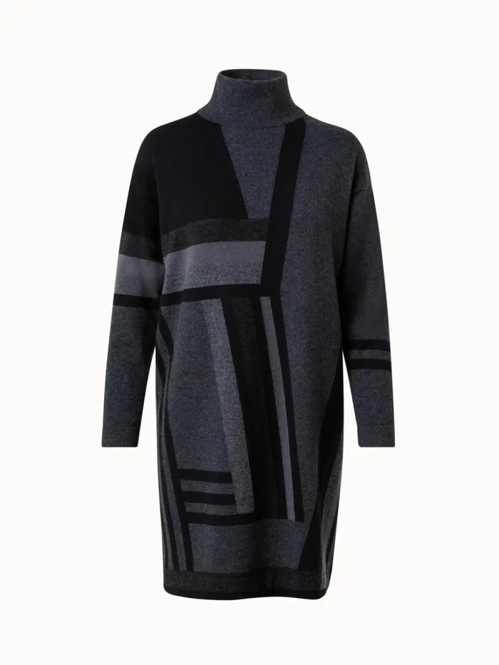 Zig Zag Trapezoid Intarsia Knit Dress Charcoalblack Women Akris Cashmere