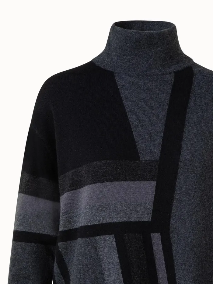 Zig Zag Trapezoid Intarsia Knit Dress Charcoalblack Women Akris Cashmere